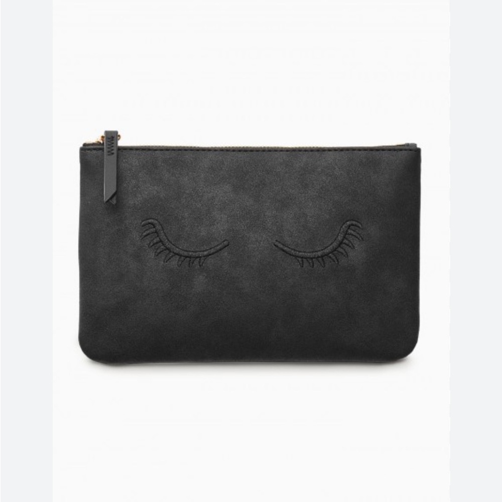 Stella & Dot Black Pouch with Embroidered Lashes